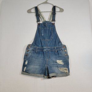 Forever 21 Womens Size 28 Denim Overall Shorts Distressed Destroyed Med …